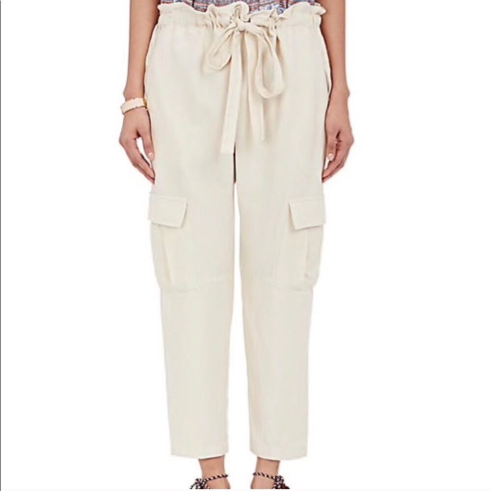 Ulla Johnson Army Linen Blend Cropped Cargo Harem Pants, Tapioca Cream, Size 4